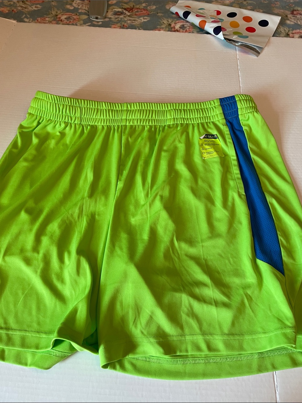 Men's T ek Gear Neon Green Athletic Shorts with Blue Accent